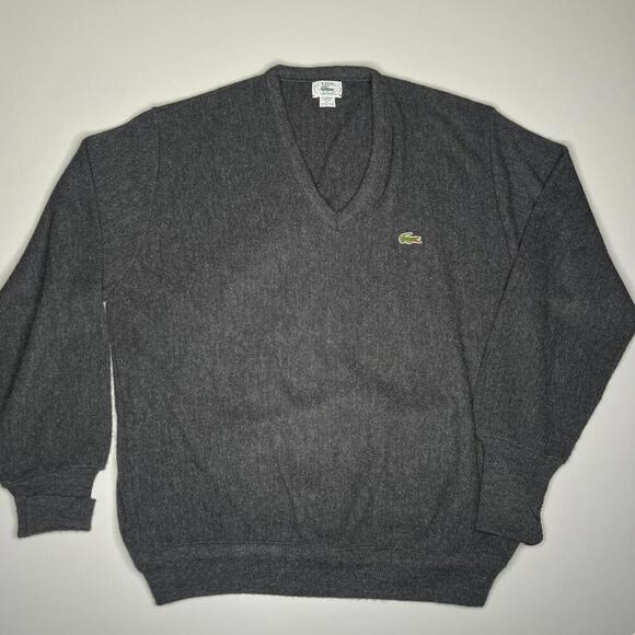 Vintage IZOD Lacoste V-Neck Sweater Men’s L Gray USA Made 100% Orlon Pullover - Picture 1 of 10